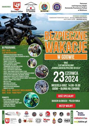 Plakat Bezpieczne Wakacje w Gdowie 2024