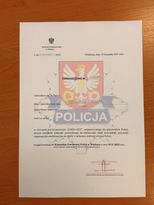 Zaświadczenie ukończenia ćwiczeń Egida 25